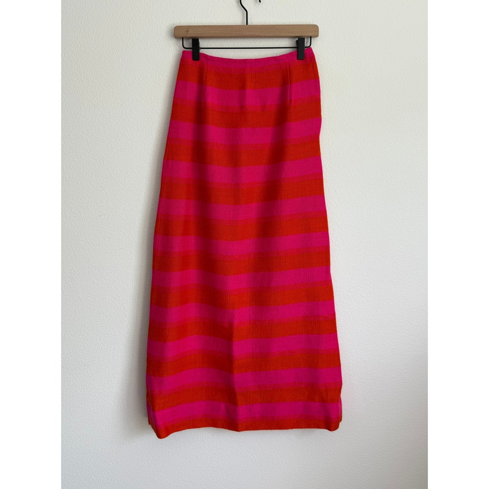 Panos Hand Woven Maxi Skirt XS Pink Orange Striped Wool‎ Blend Greece Vintage